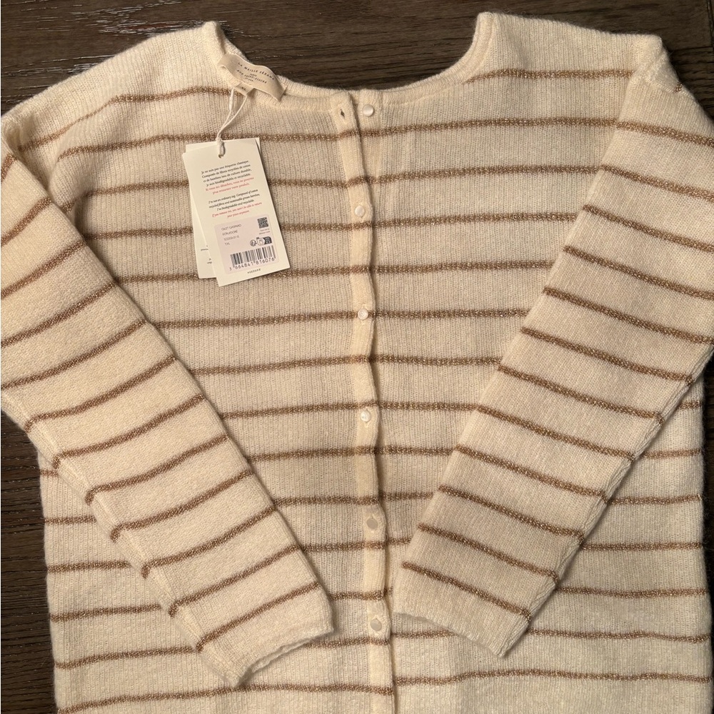 NWT Sezane Cream and Gold thread Striped Button-Front Gaspard Cardigan xl